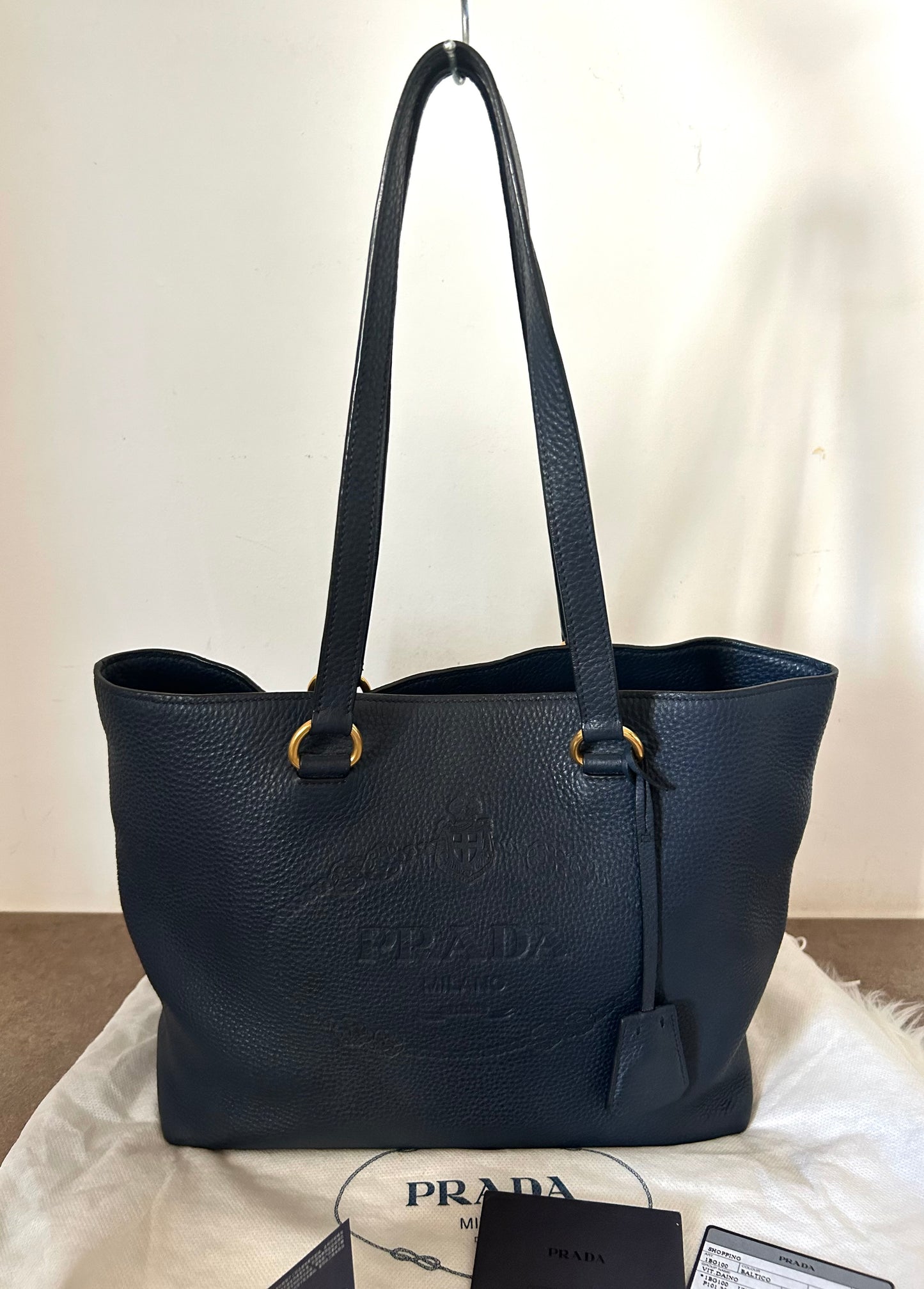 Prada Shopping in pelle blu scuro