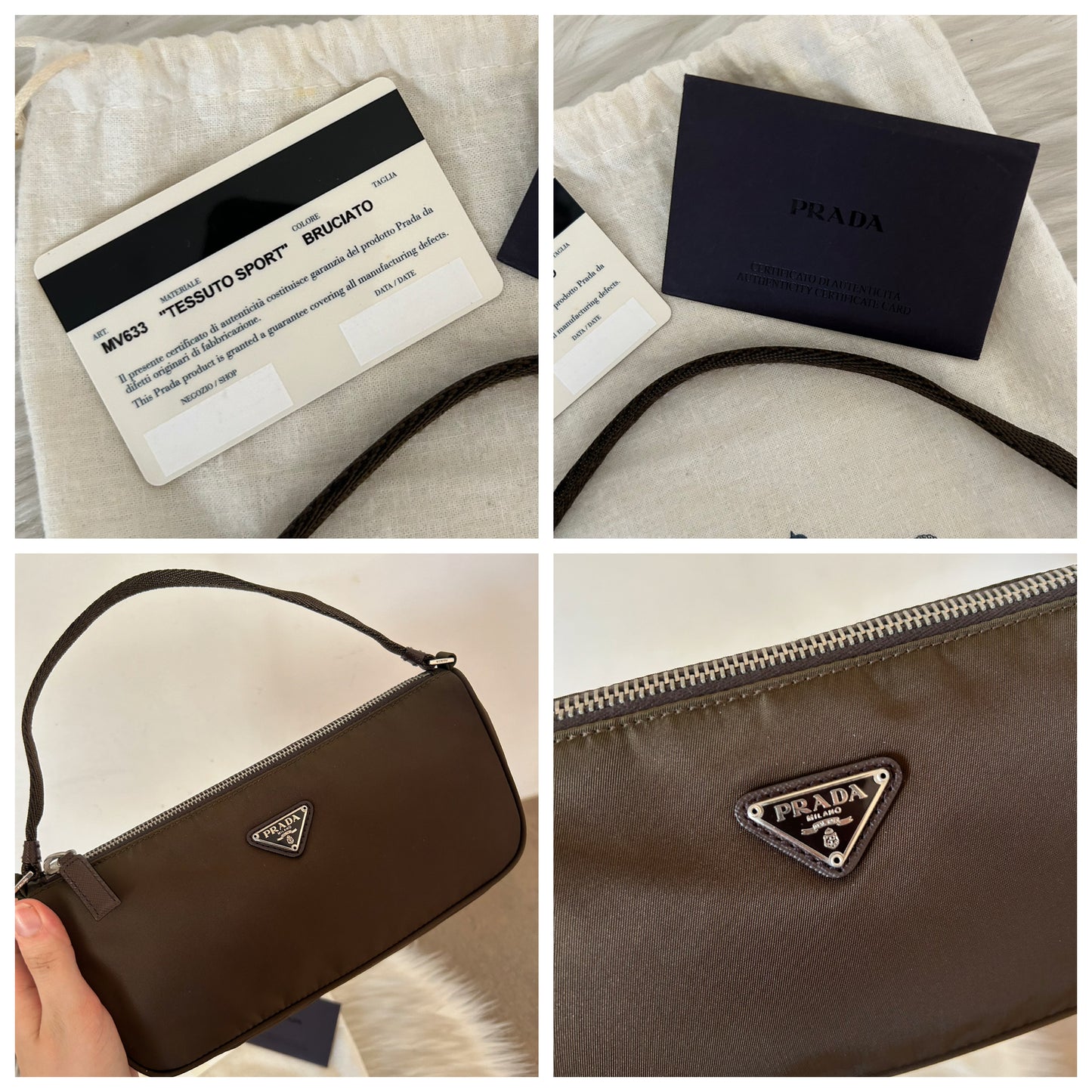 Prada baguette marrone in nylon