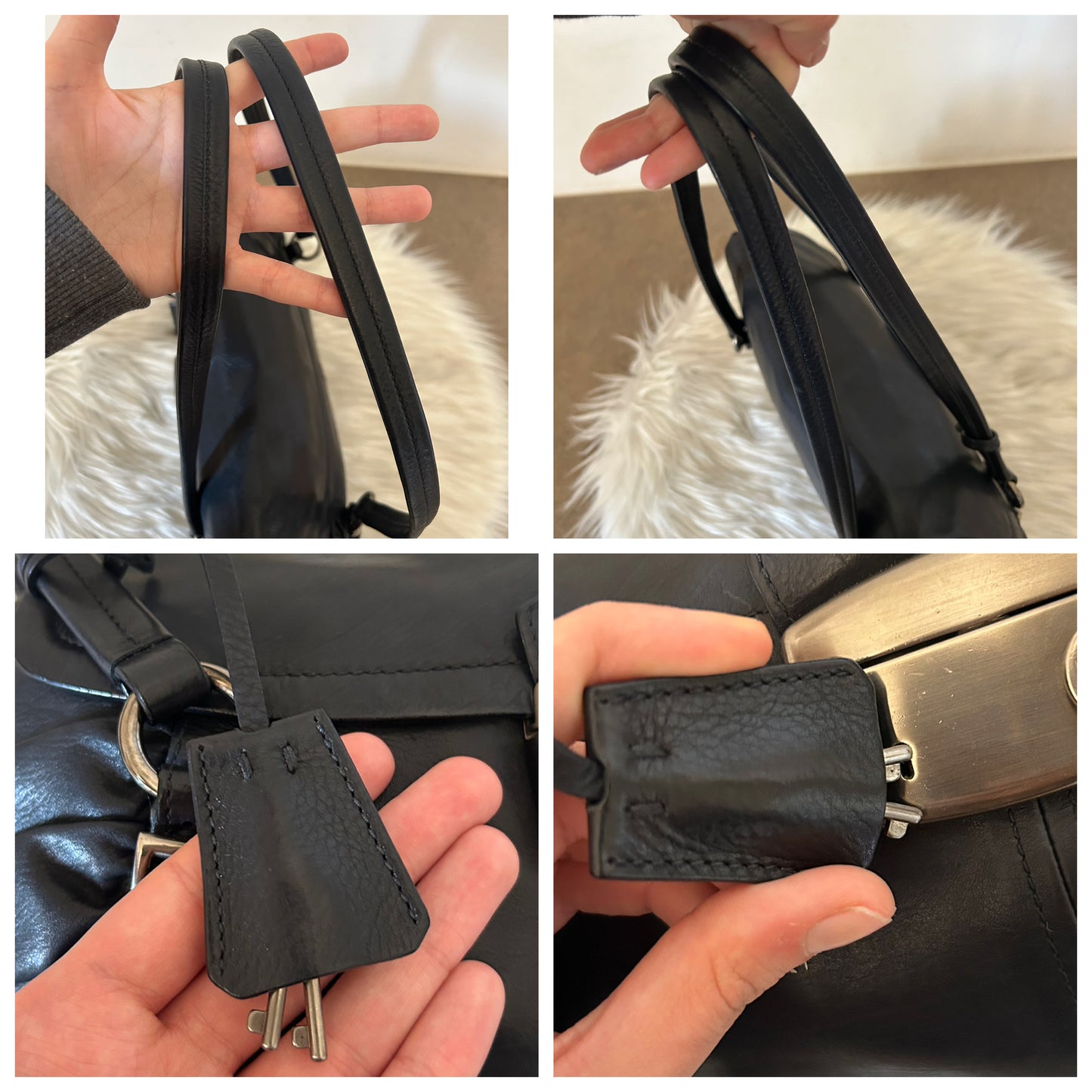 Prada tote in pelle nera di agnello e interni rosa