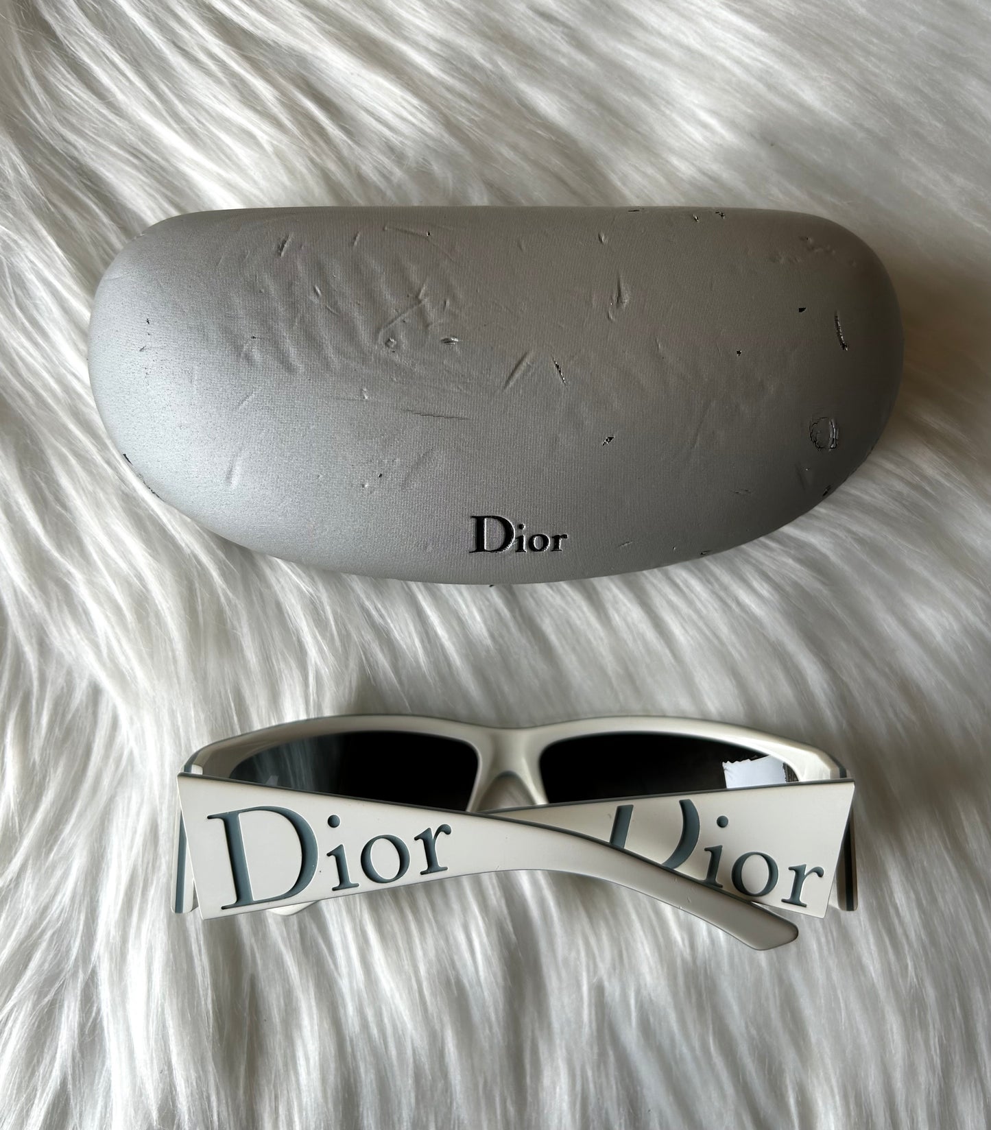 Occhiali Dior Overshine vintage y2k bianchi con logo azzurrino