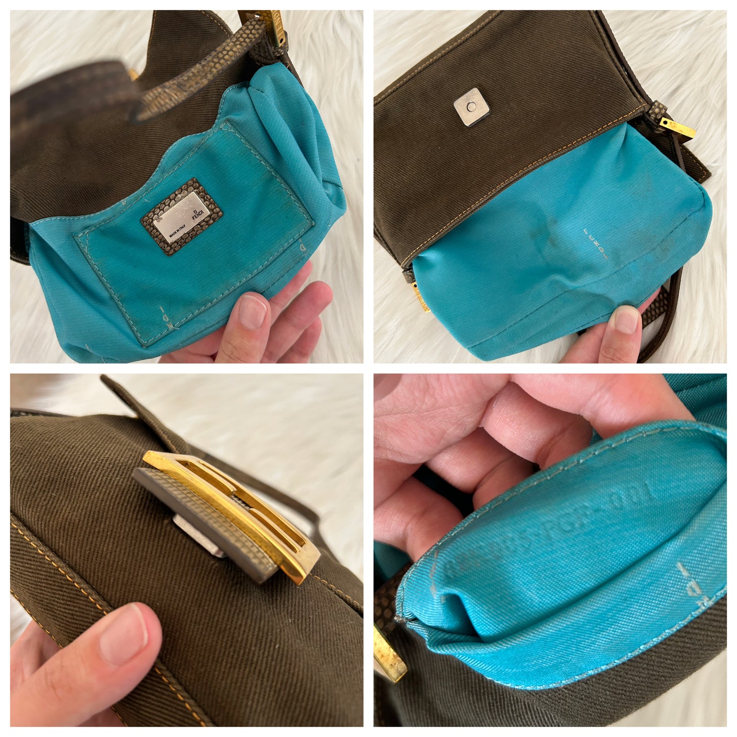 Fendi mini baguette verde oliva in pelle di pitone - Pezzo unico