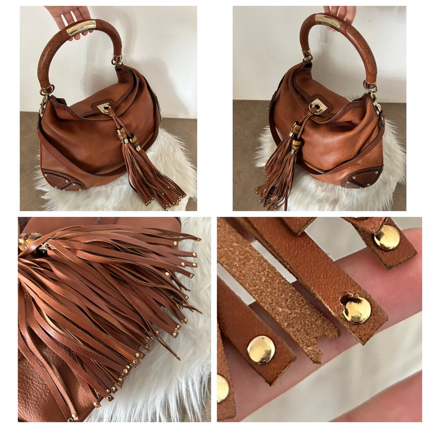 Gucci Indy hobo misura grande in pelle marrone