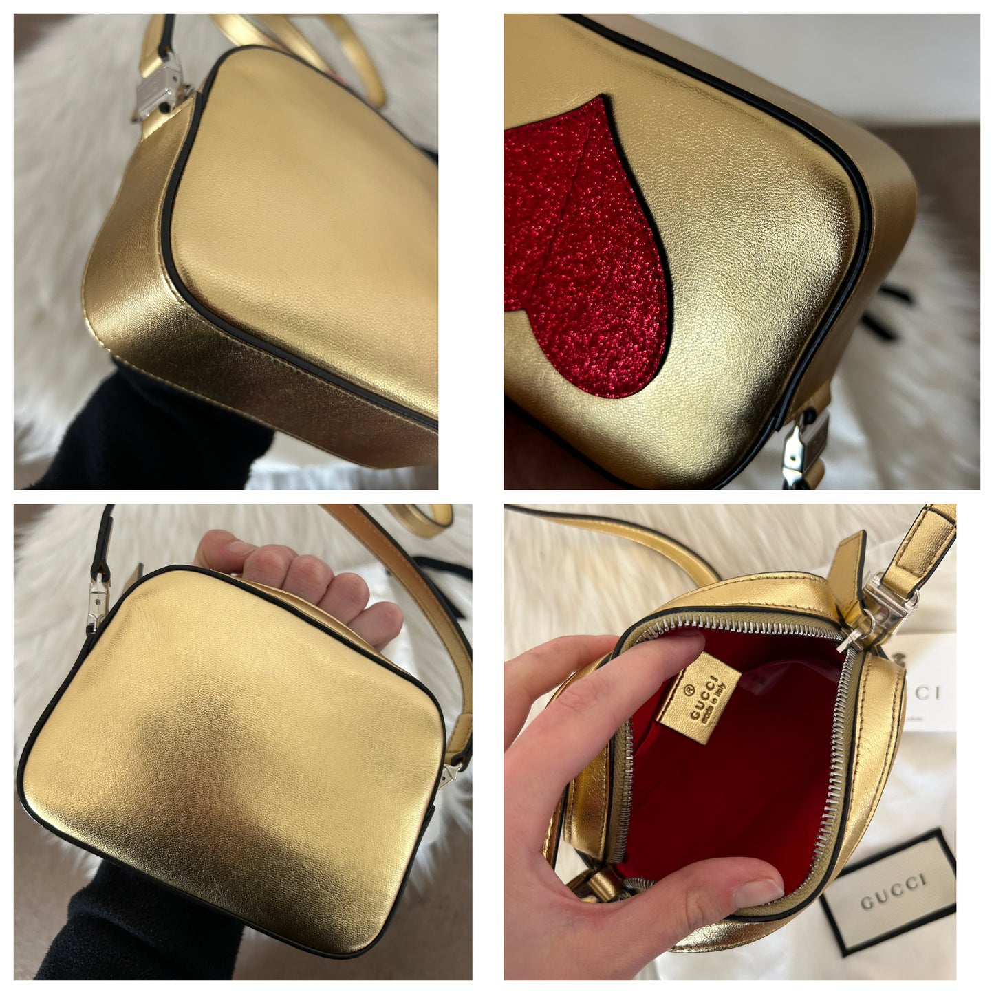 Gucci mini bag oro con cuore glitterato
