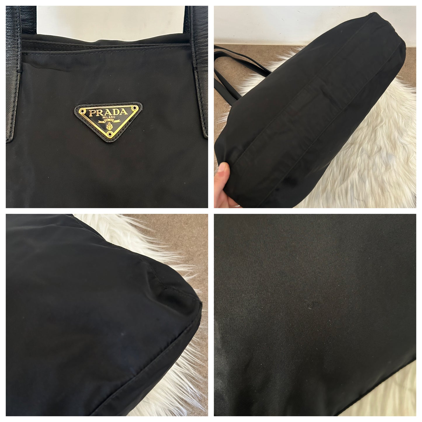 Prada tote in nylon e pelle nera