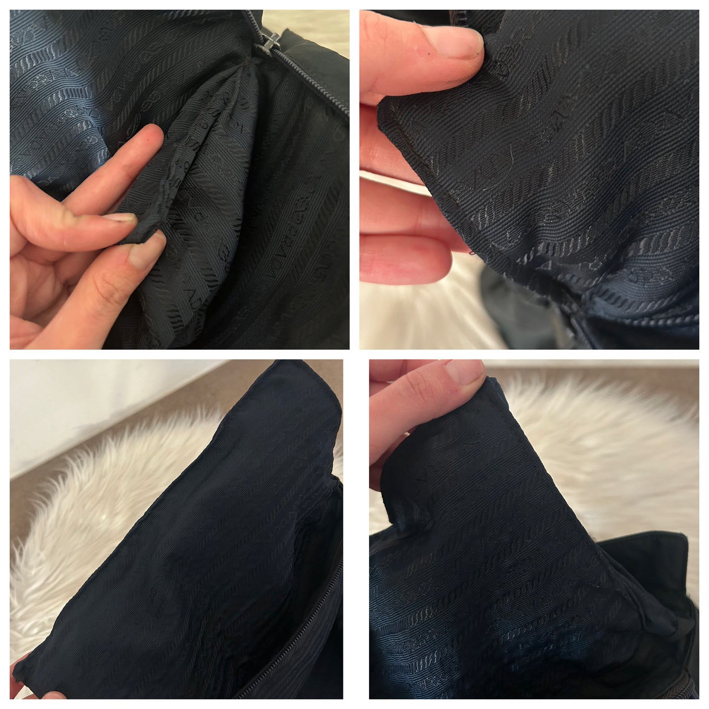 Prada tote in tela nera con catene