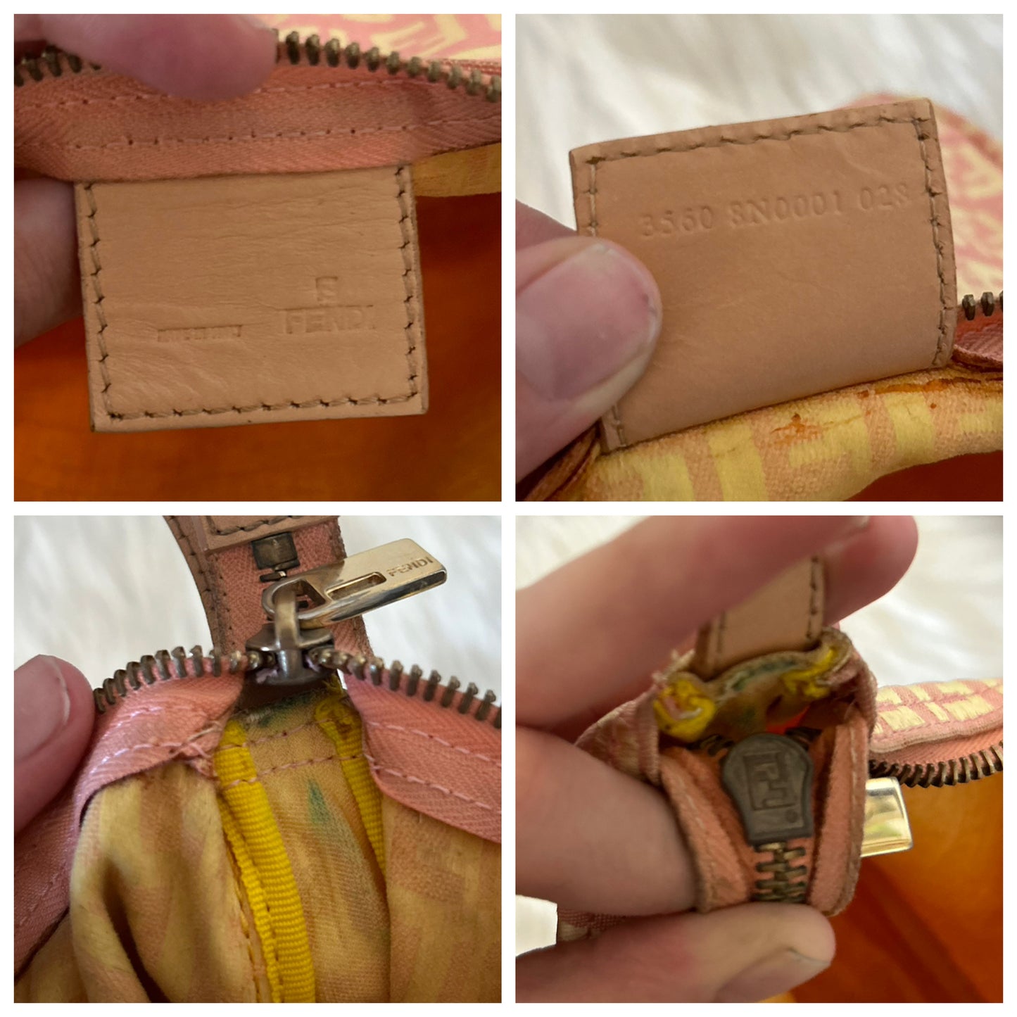 Fendi baguette rosa e panna in monogram zucchino