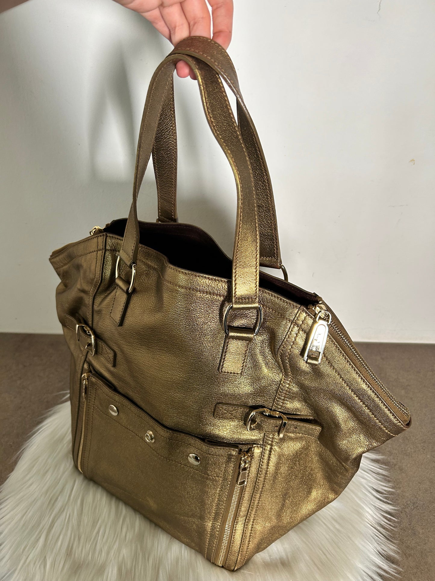 Yves Saint Laurent Downtown in pelle e camoscio dorata