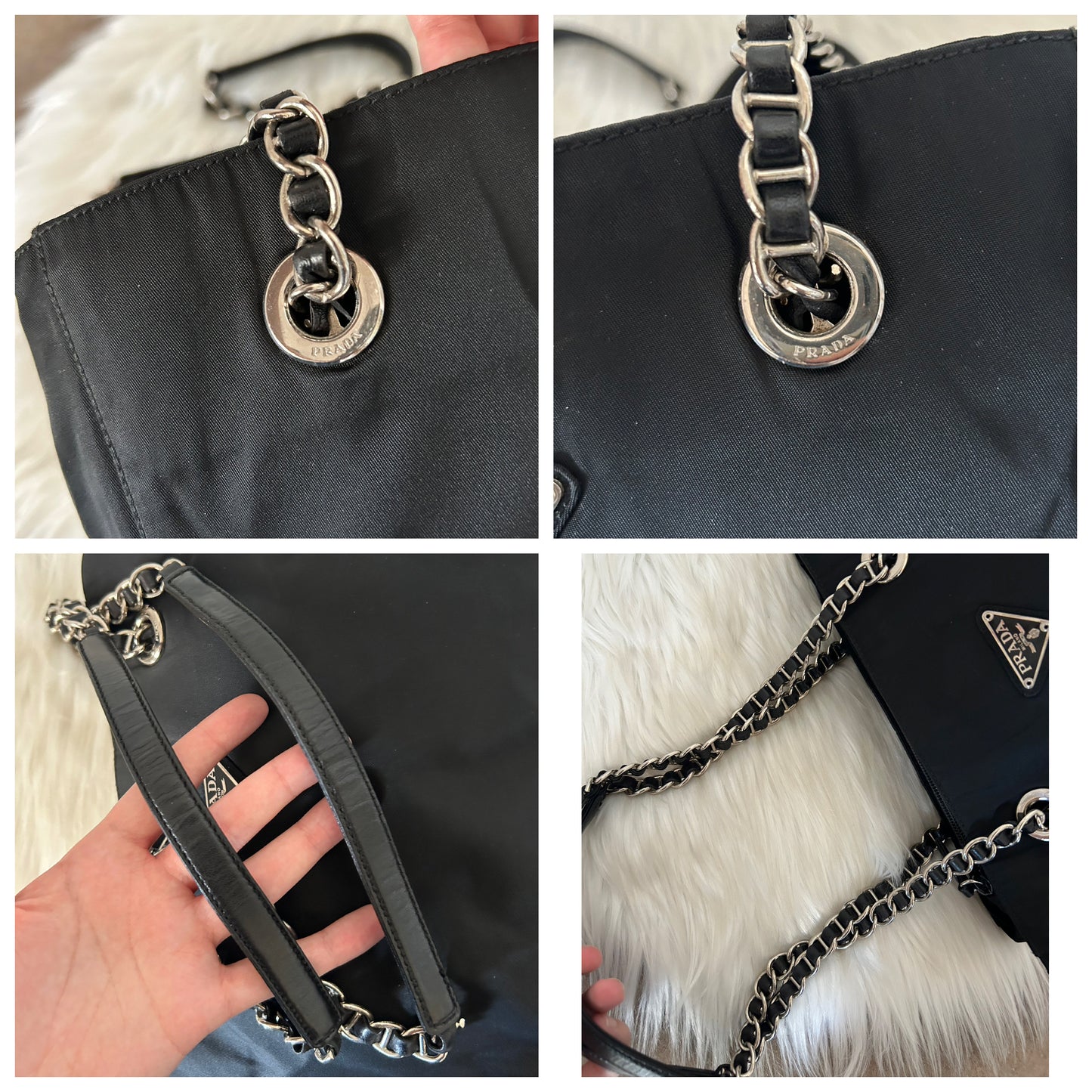 Prada borsa in nylon con catene