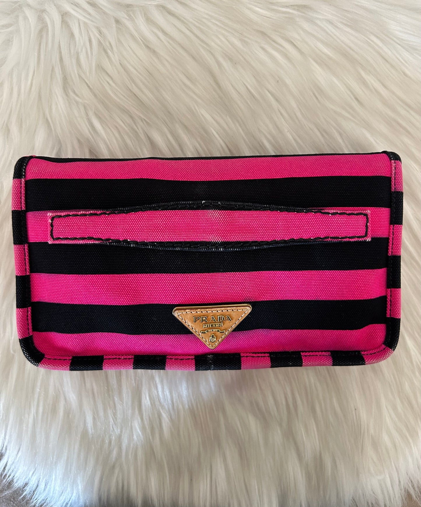 Prada Pochette a righe in tela e pelle