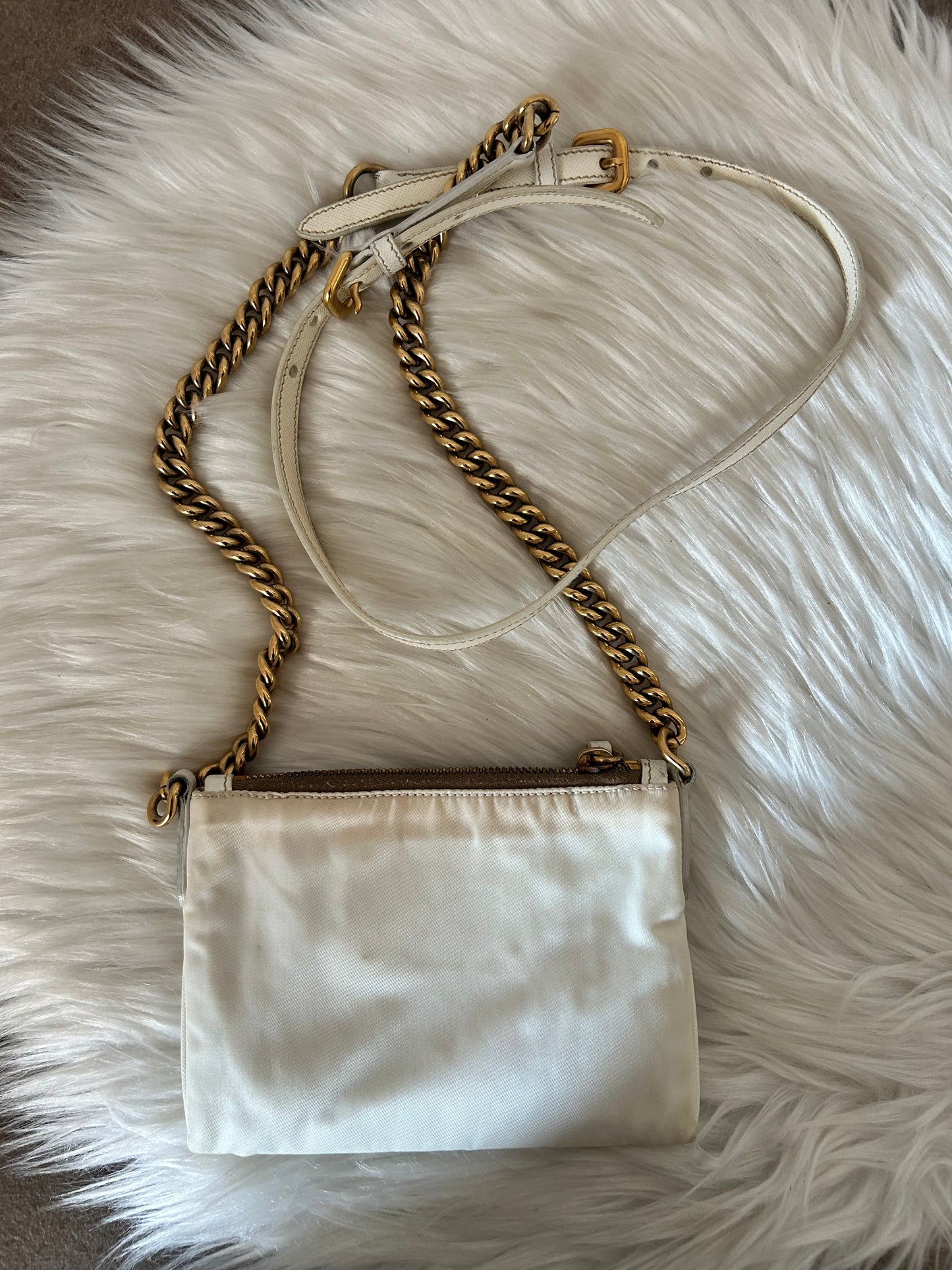 Prada a tracolla in pelle e nylon bianca