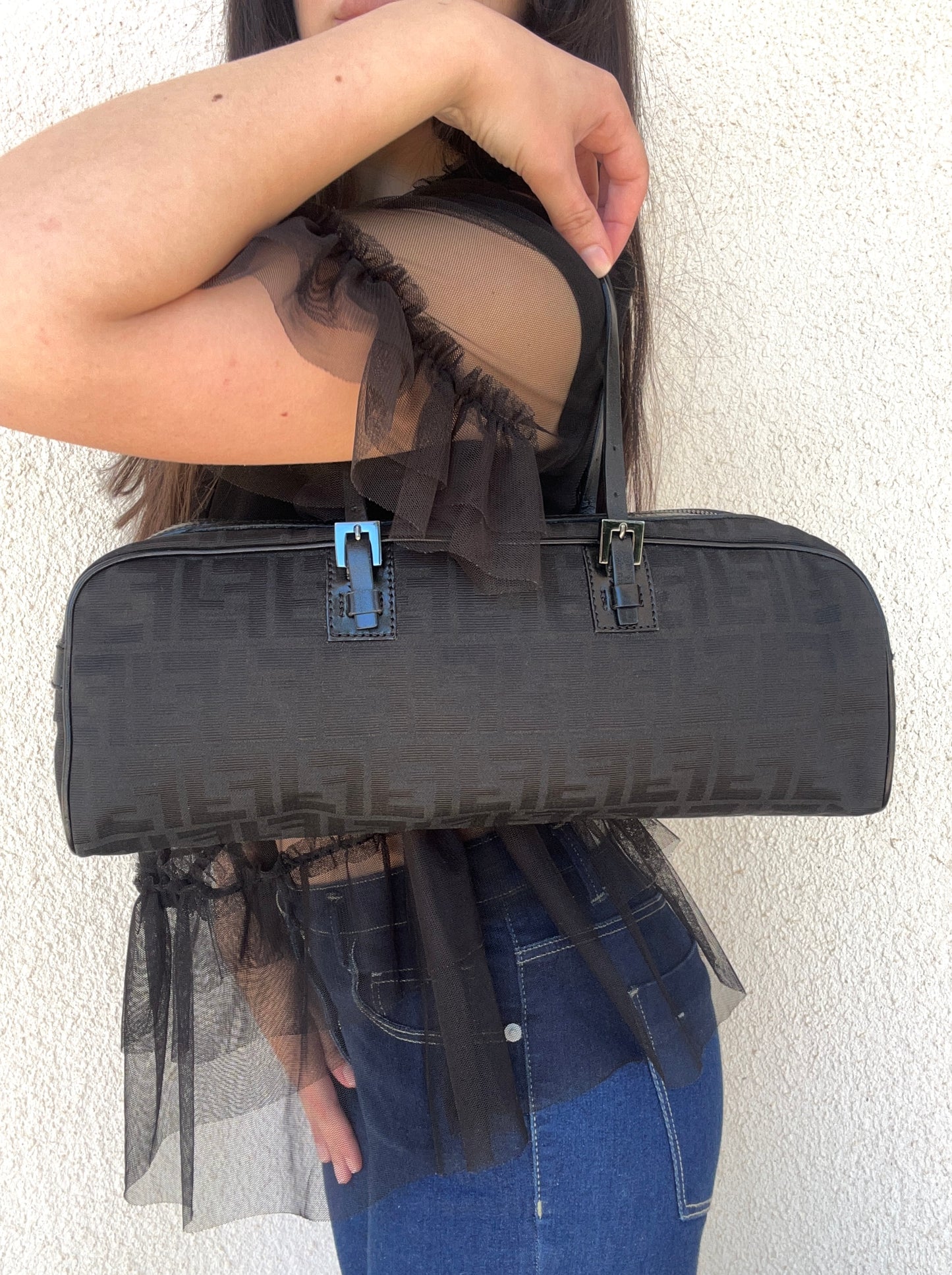 Fendi Bassotto in monogram zucca nera vintage