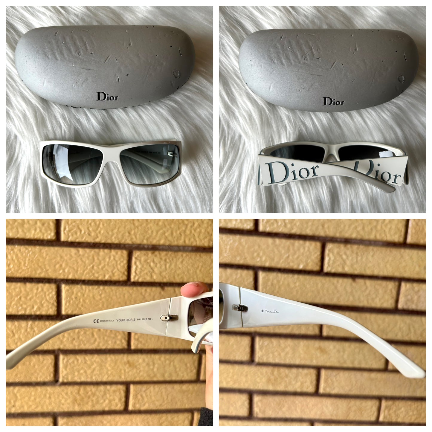 Occhiali Dior Overshine vintage y2k bianchi con logo azzurrino