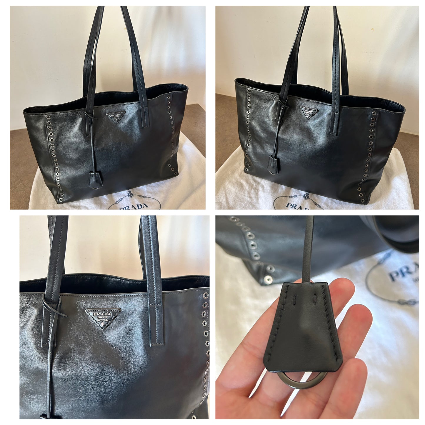 Prada tote in pelle con borchie