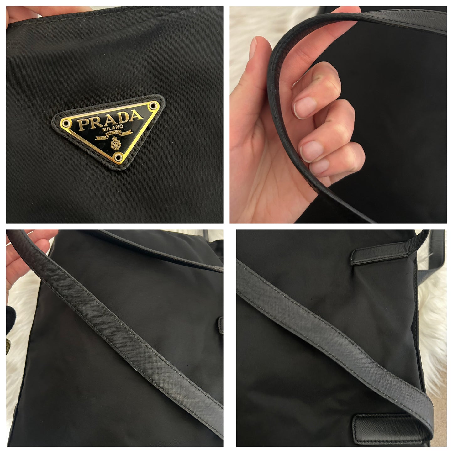 Prada tote in nylon e pelle nera