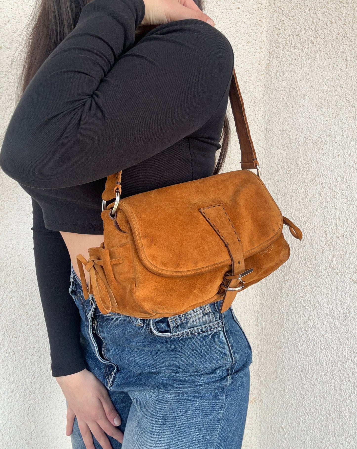 Prada baguette in suede cammello