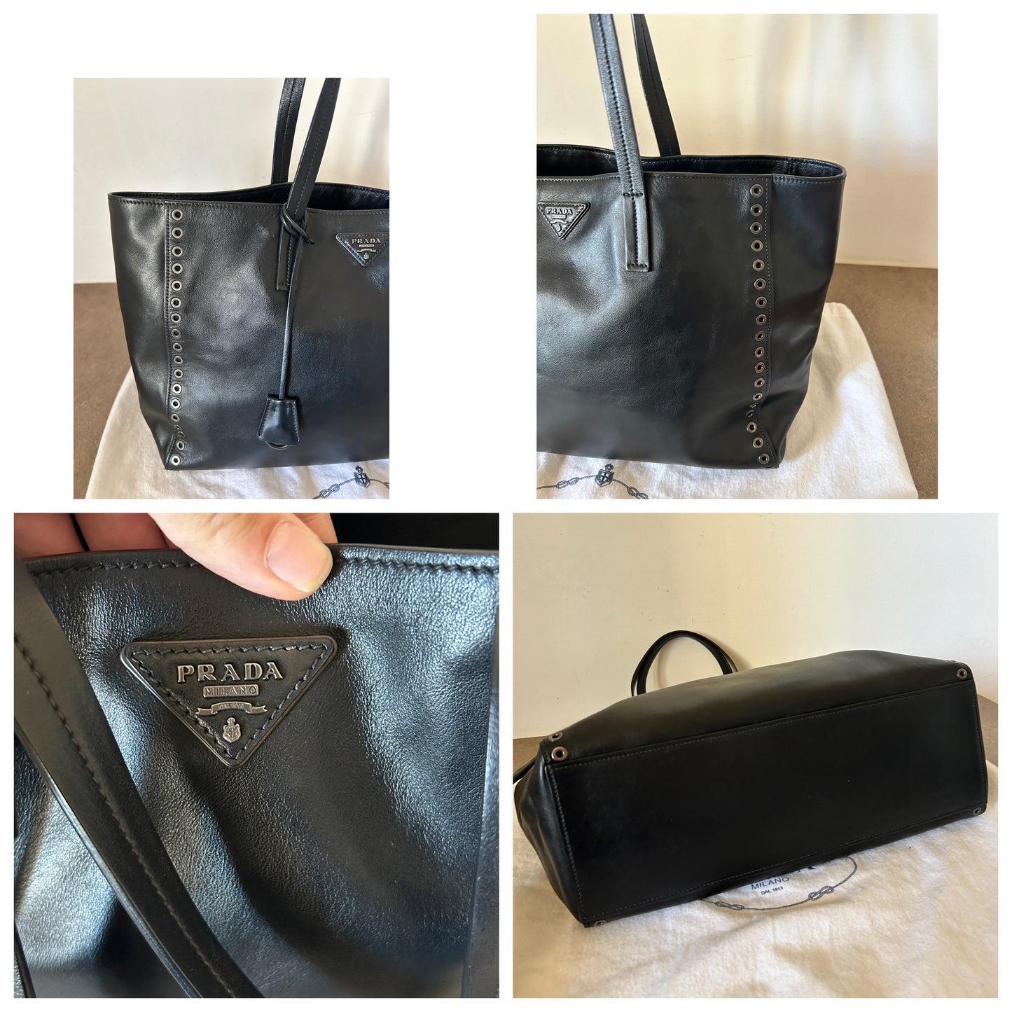 Prada tote in pelle con borchie