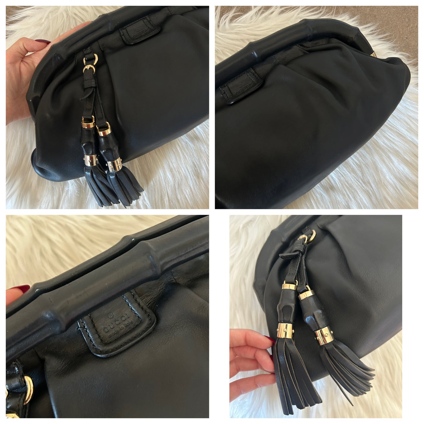 Pochette Gucci Bamboo in pelle nera