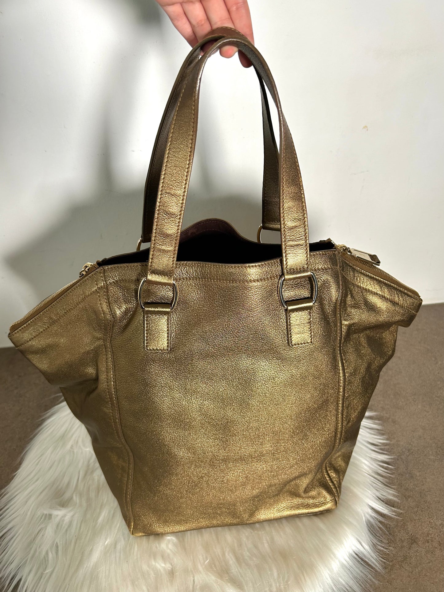 Yves Saint Laurent Downtown in pelle e camoscio dorata