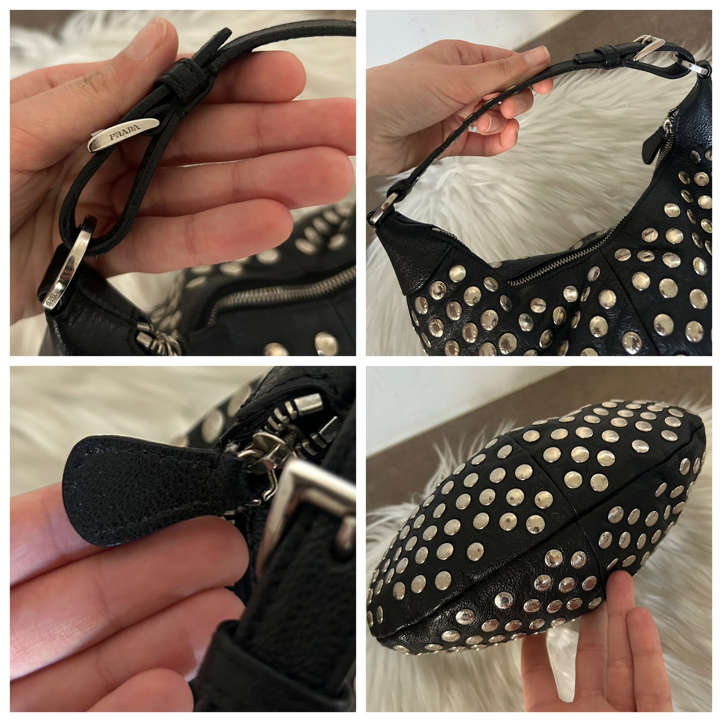 Prada Arqué in pelle nera con borchie logate
