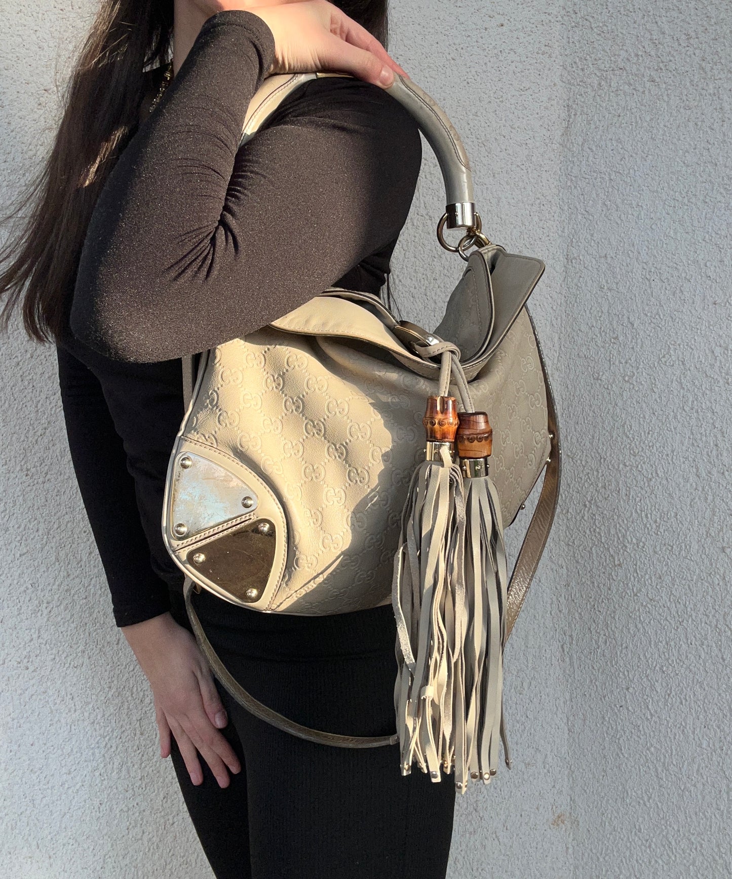 Gucci Indy media in pelle e monogram