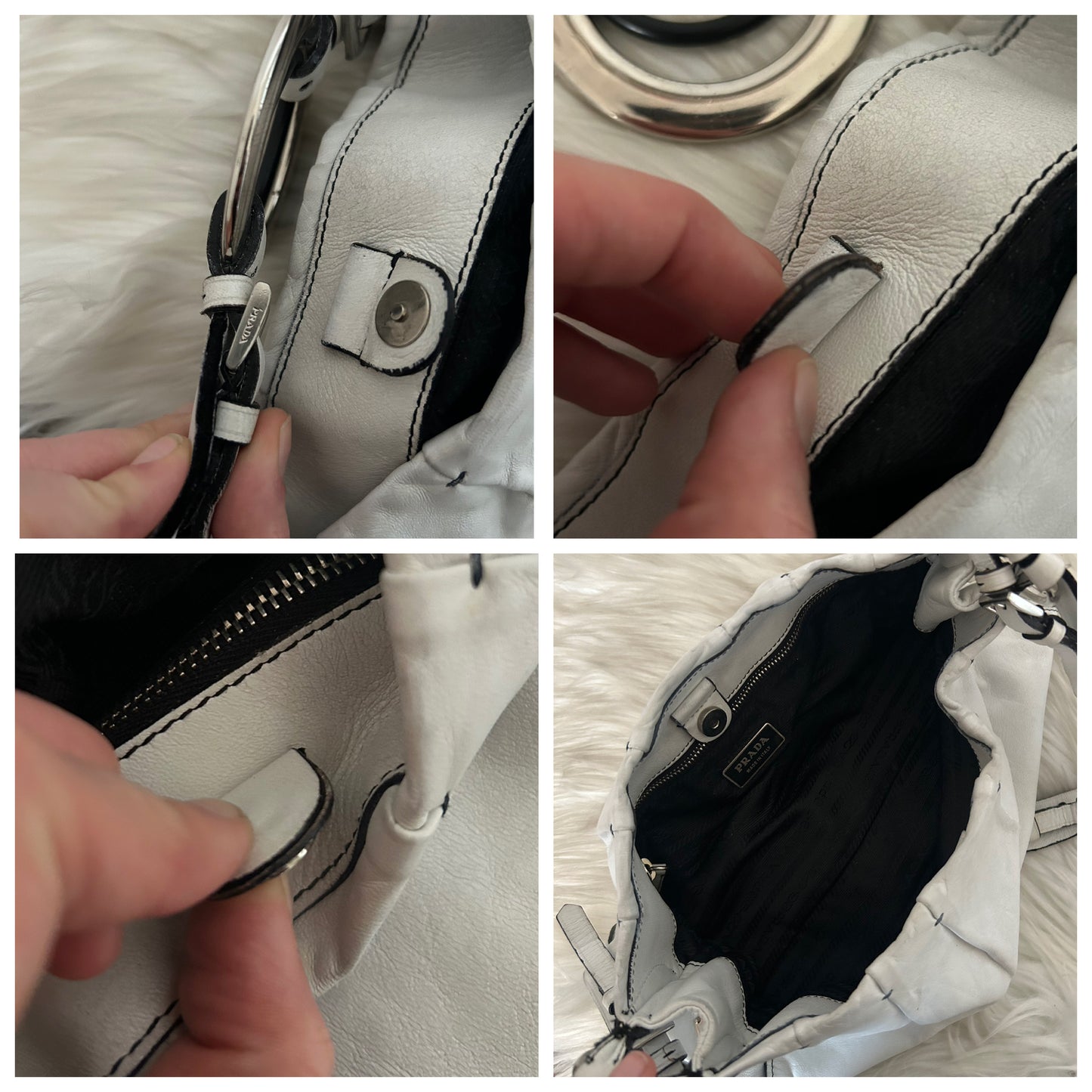 Prada baguette in pelle bianca