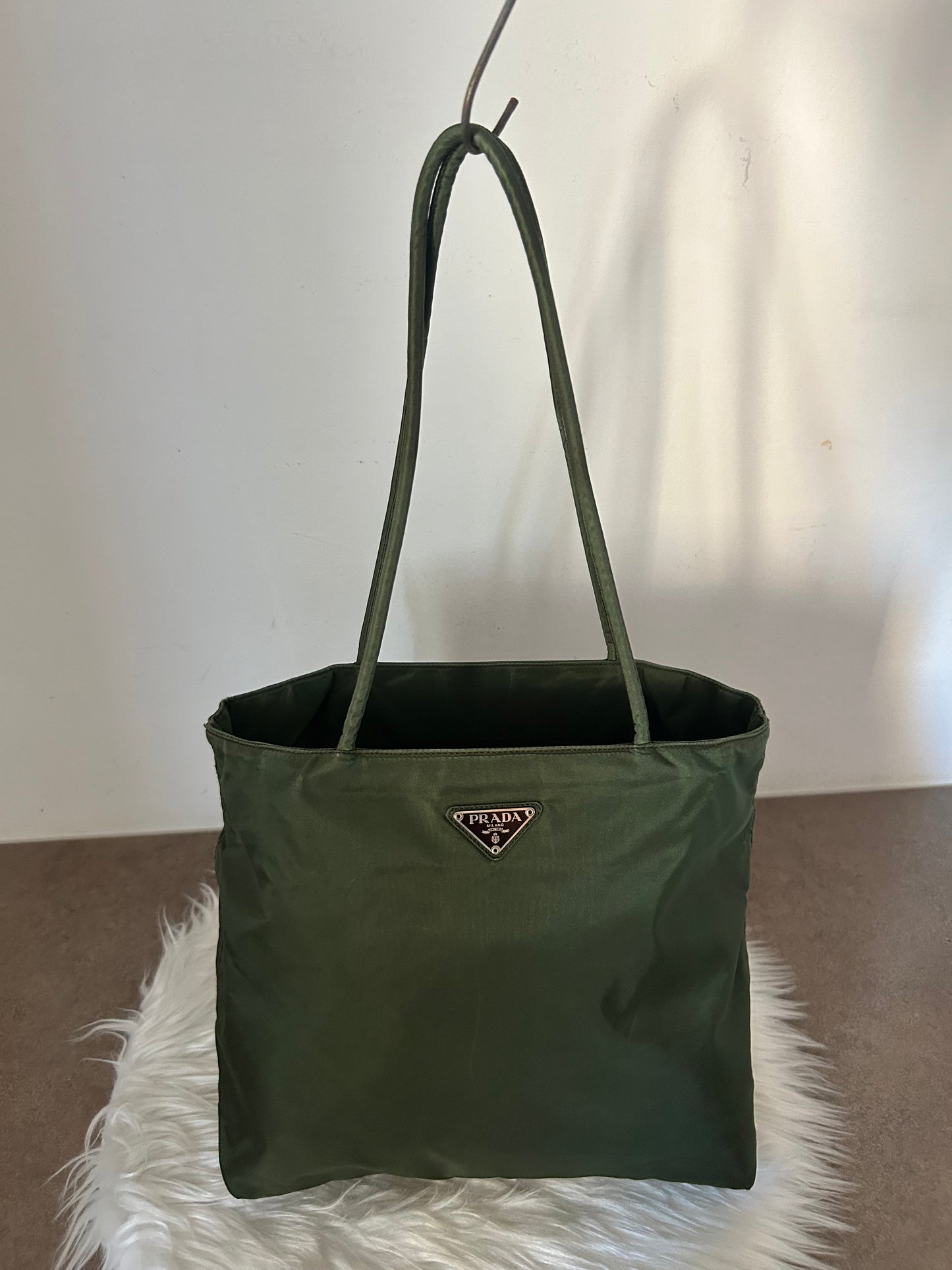 Prada tote bag in nylon verde militare