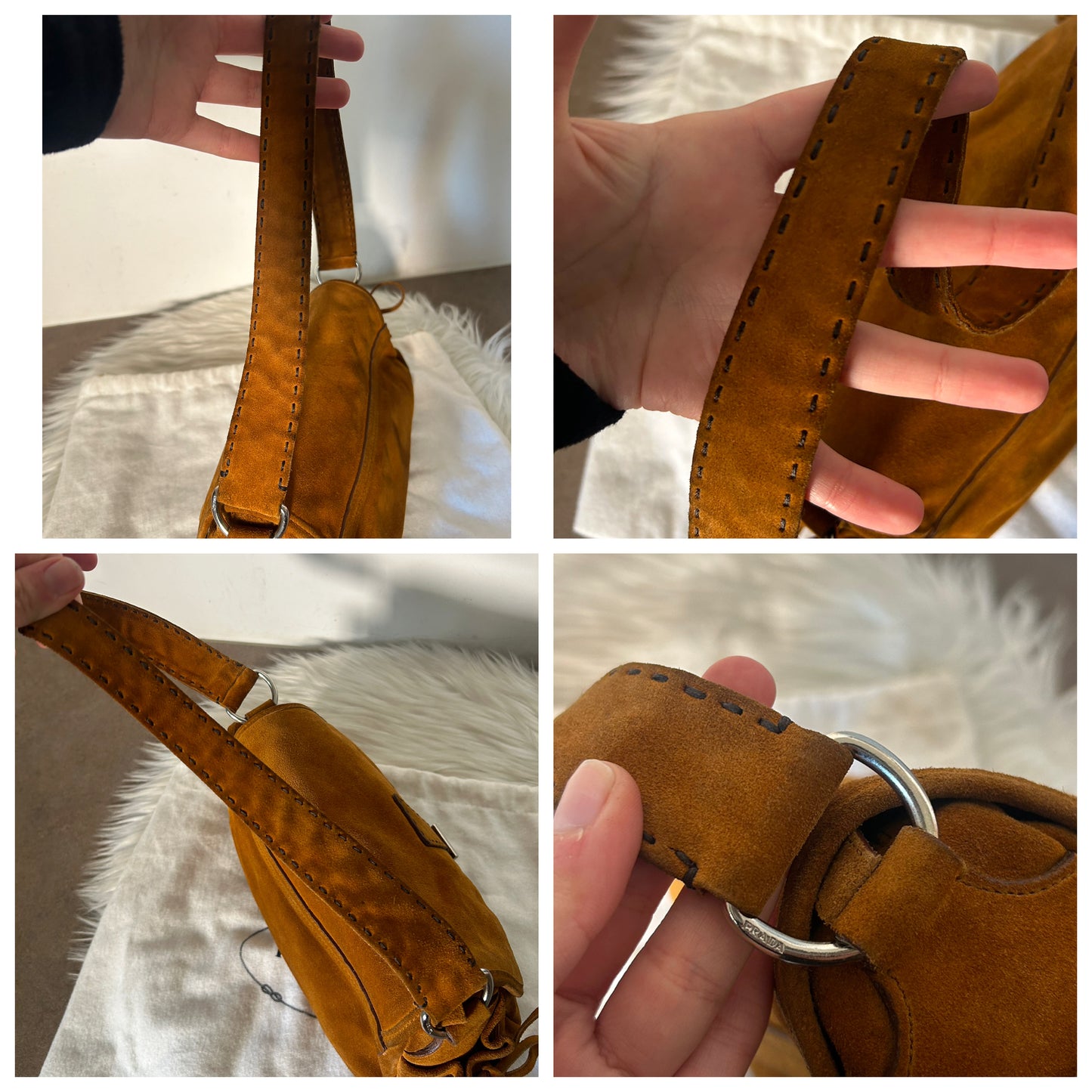 Prada baguette in suede cammello