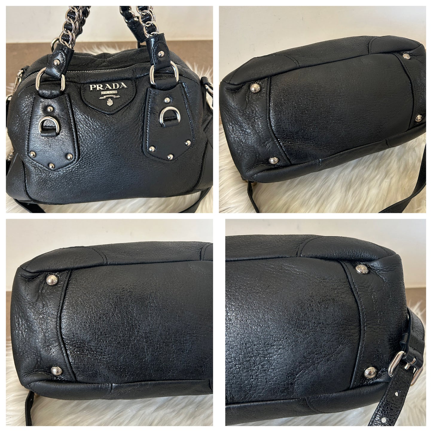 Prada tote in pelle nera con tracolla