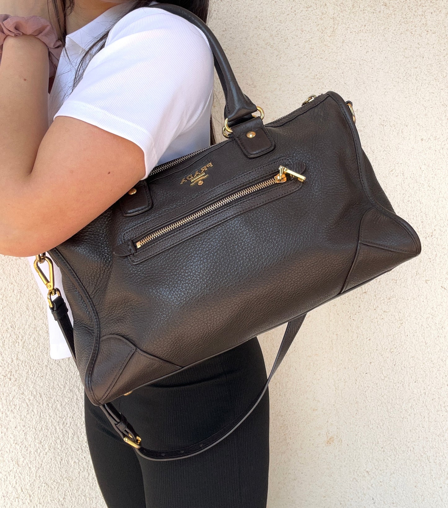 Prada bauletto in pelle marrone