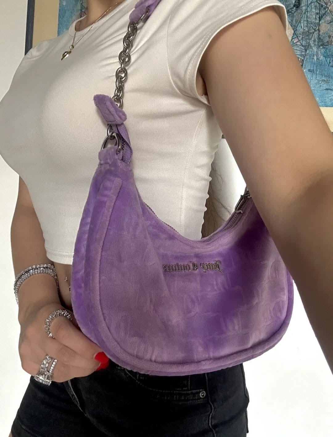 Borsa Juicy couture fluffy a spalla lilla