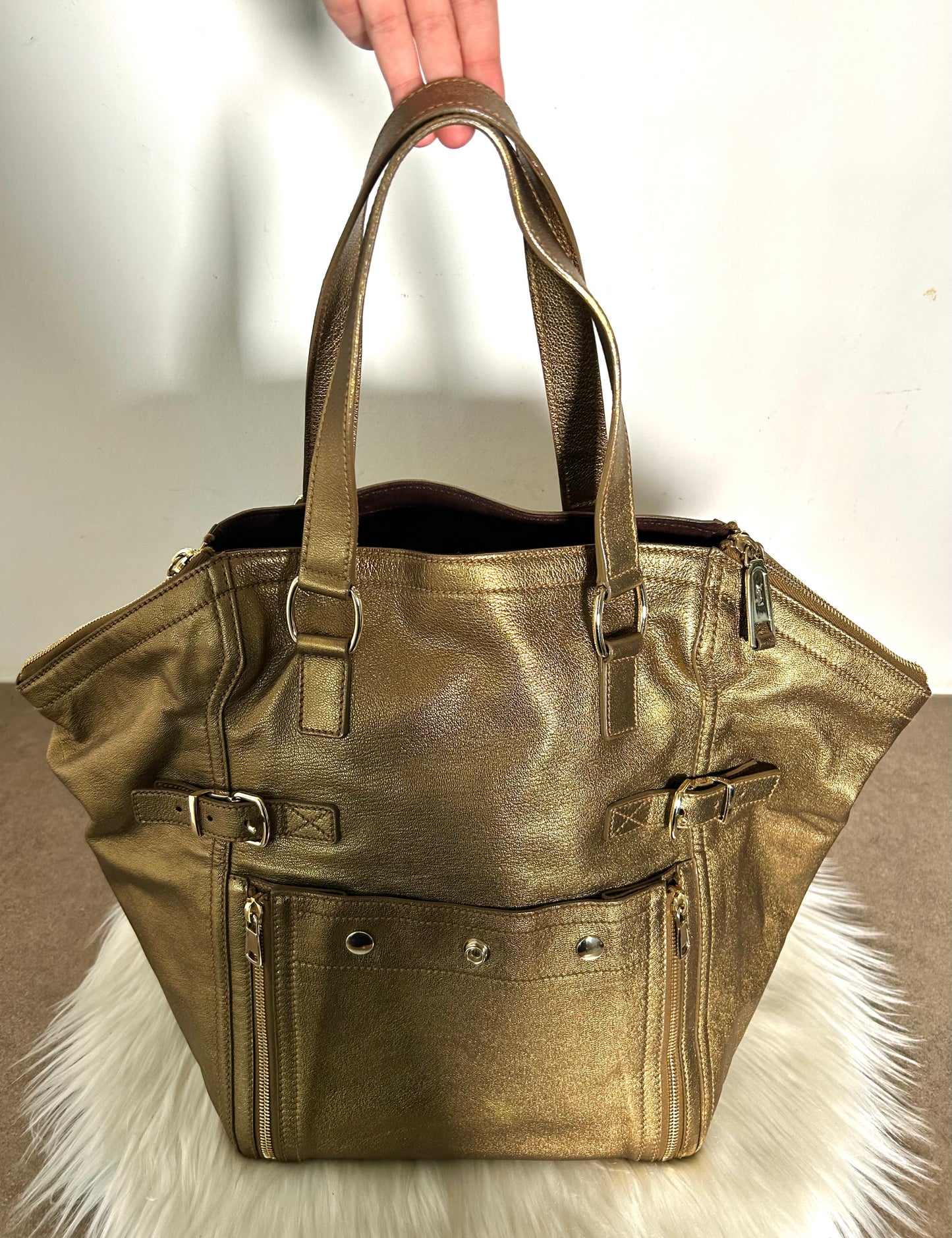 Yves Saint Laurent Downtown in pelle e camoscio dorata