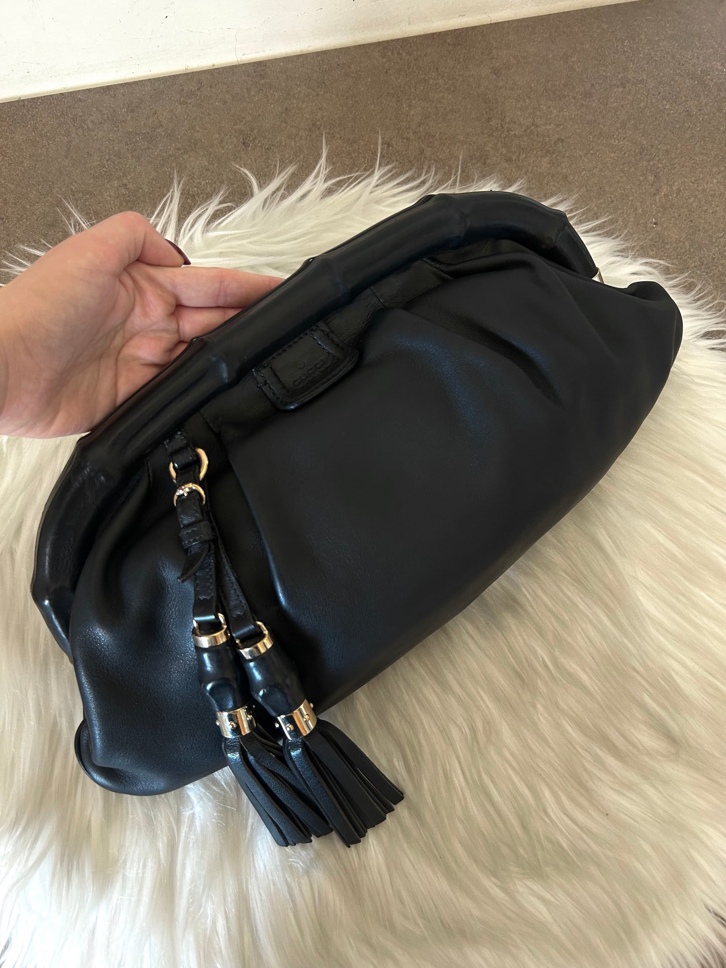 Pochette Gucci Bamboo in pelle nera
