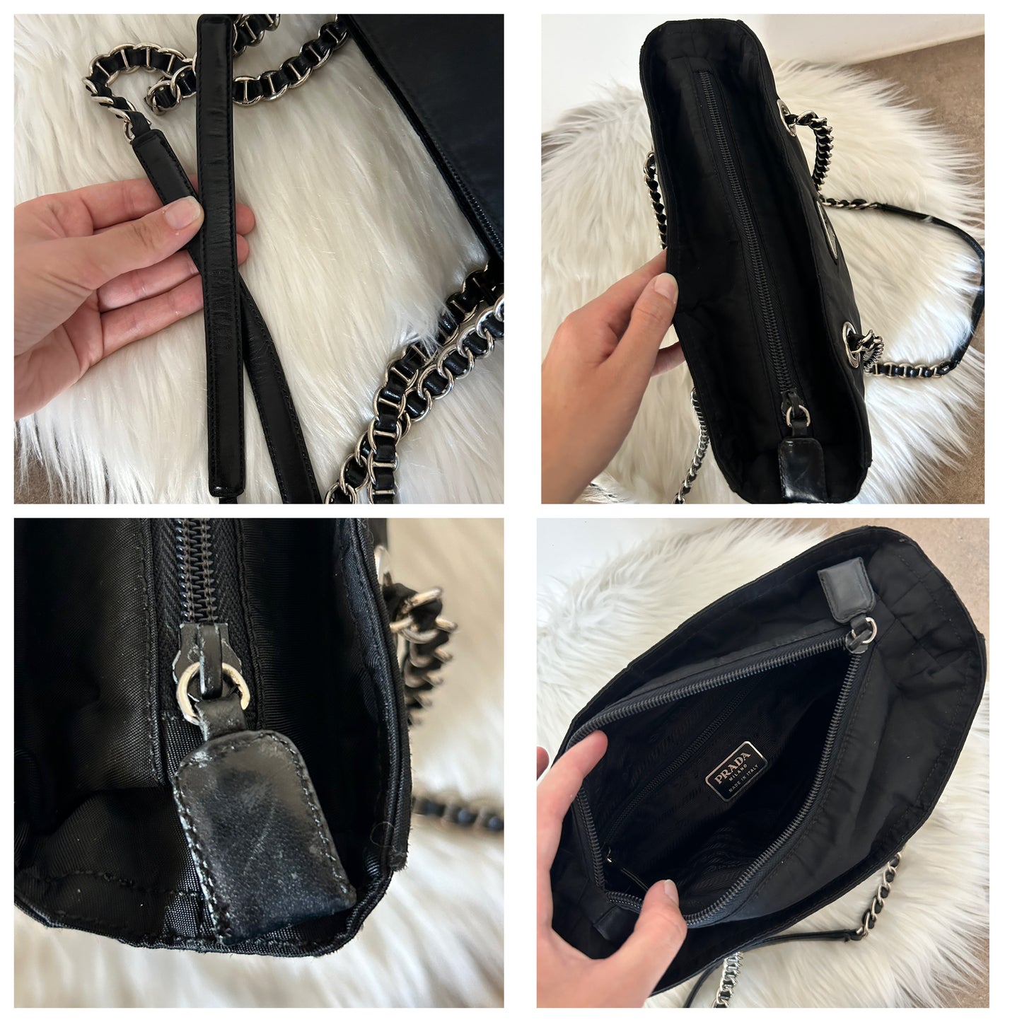 Prada borsa in nylon con catene