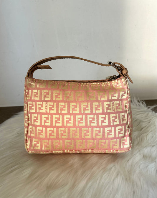 Fendi baguette rosa e panna in monogram zucchino