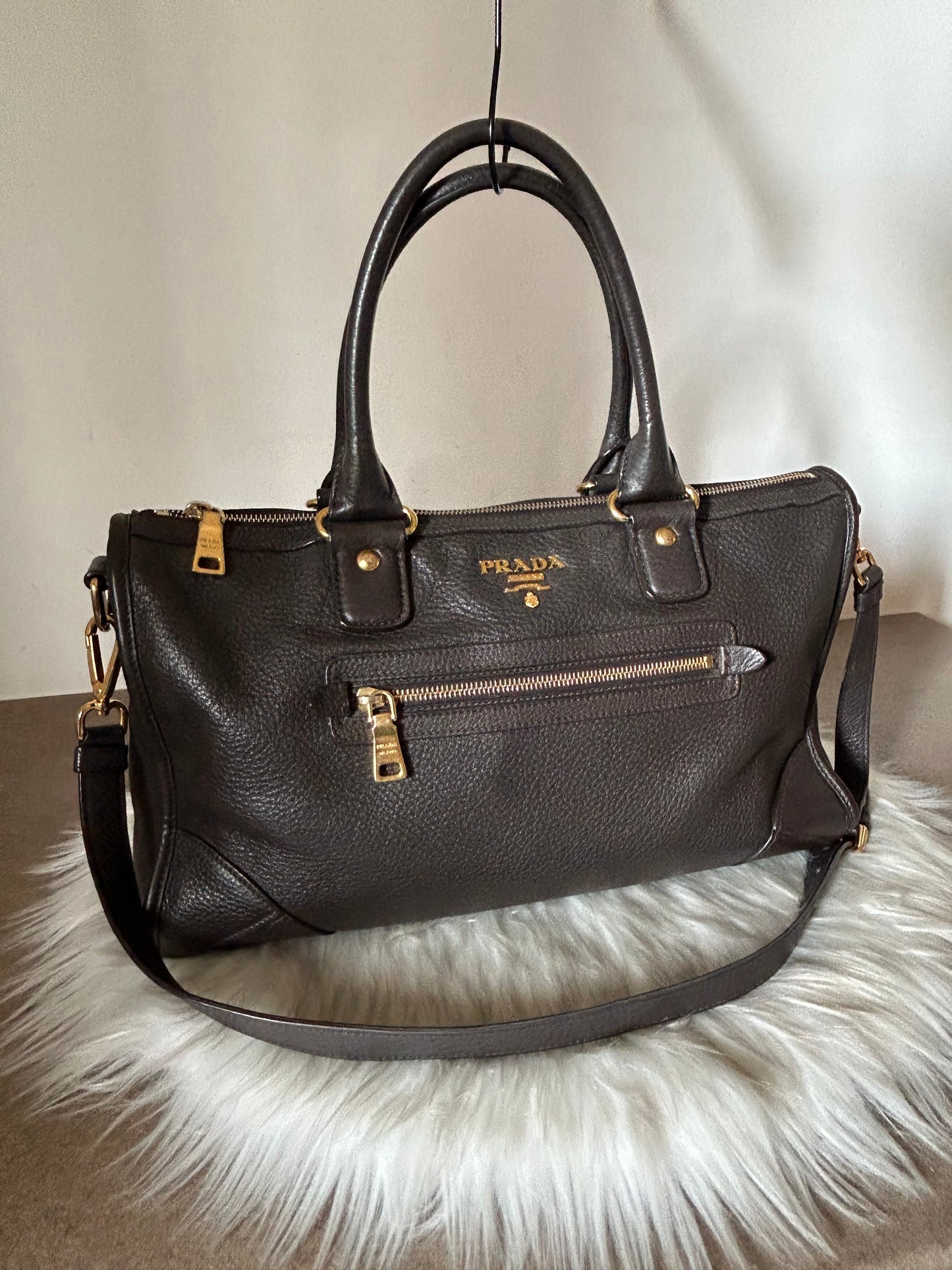 Prada bauletto in pelle marrone
