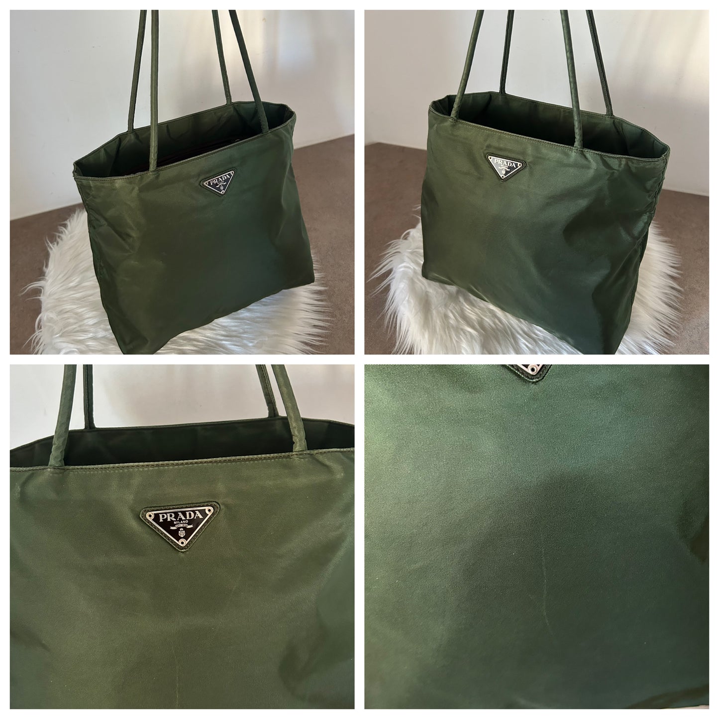 Prada tote bag in nylon verde militare