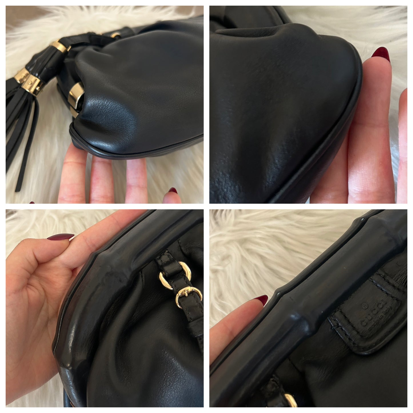 Pochette Gucci Bamboo in pelle nera