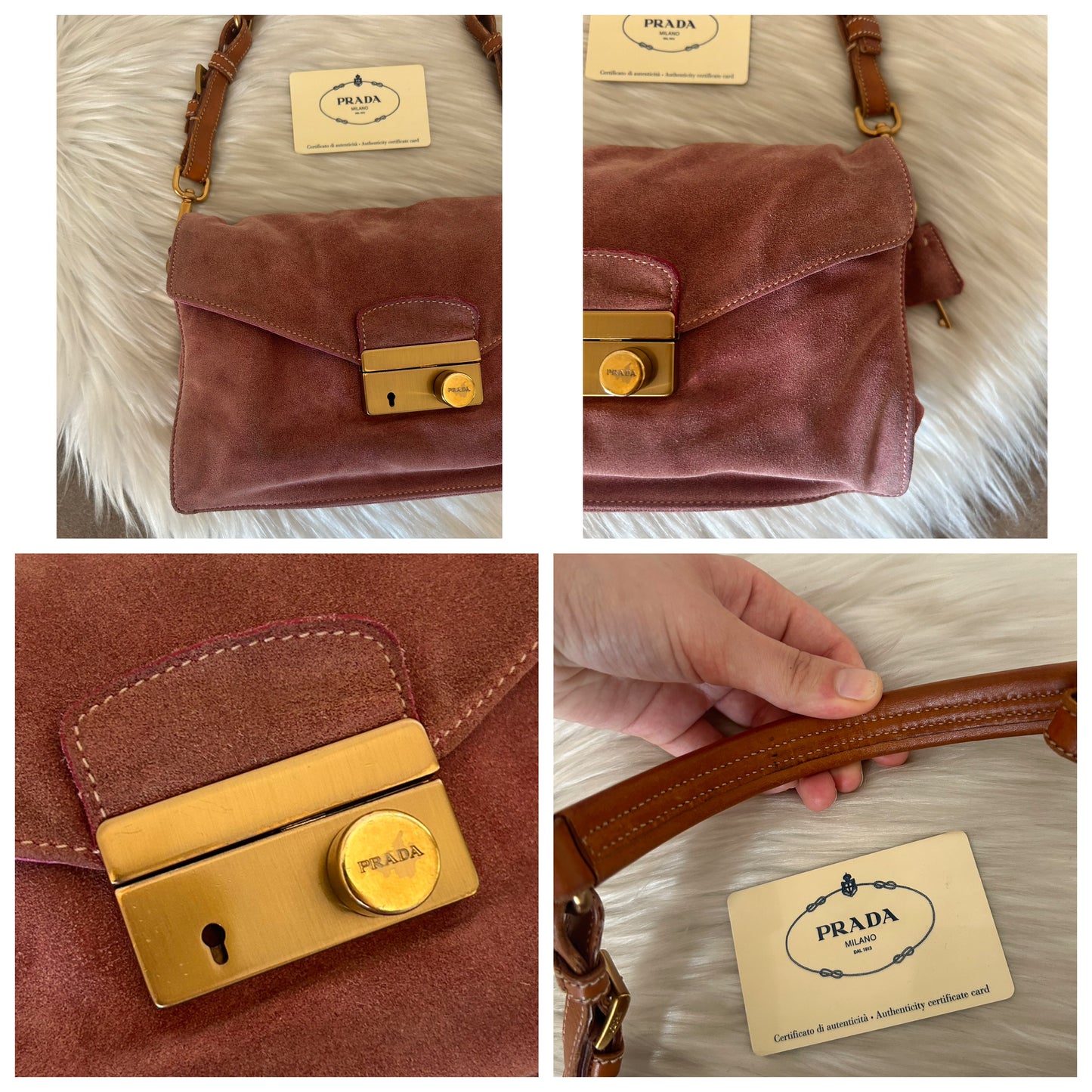 Prada baguette in suede rosa antico