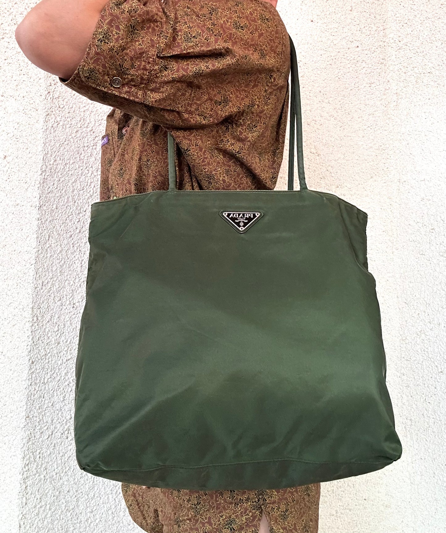 Prada tote bag in nylon verde militare