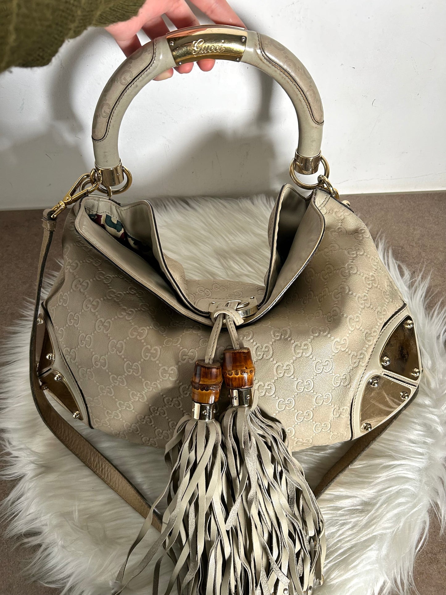 Gucci Indy media in pelle e monogram