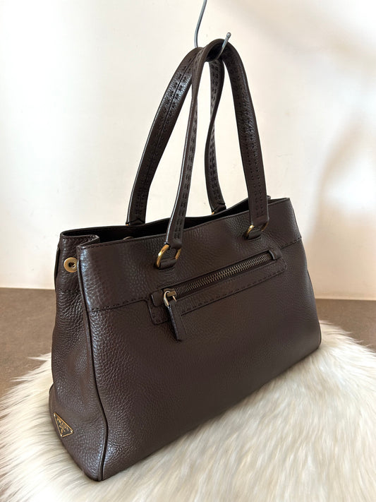 Prada tote in pelle marrone scuro