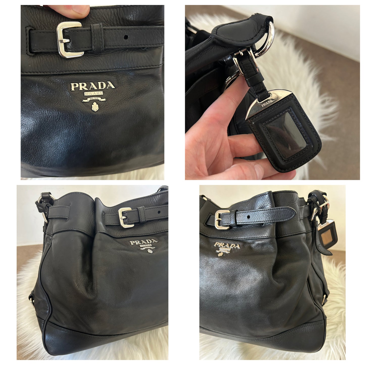 Secchiello Prada Buckle in pelle nero
