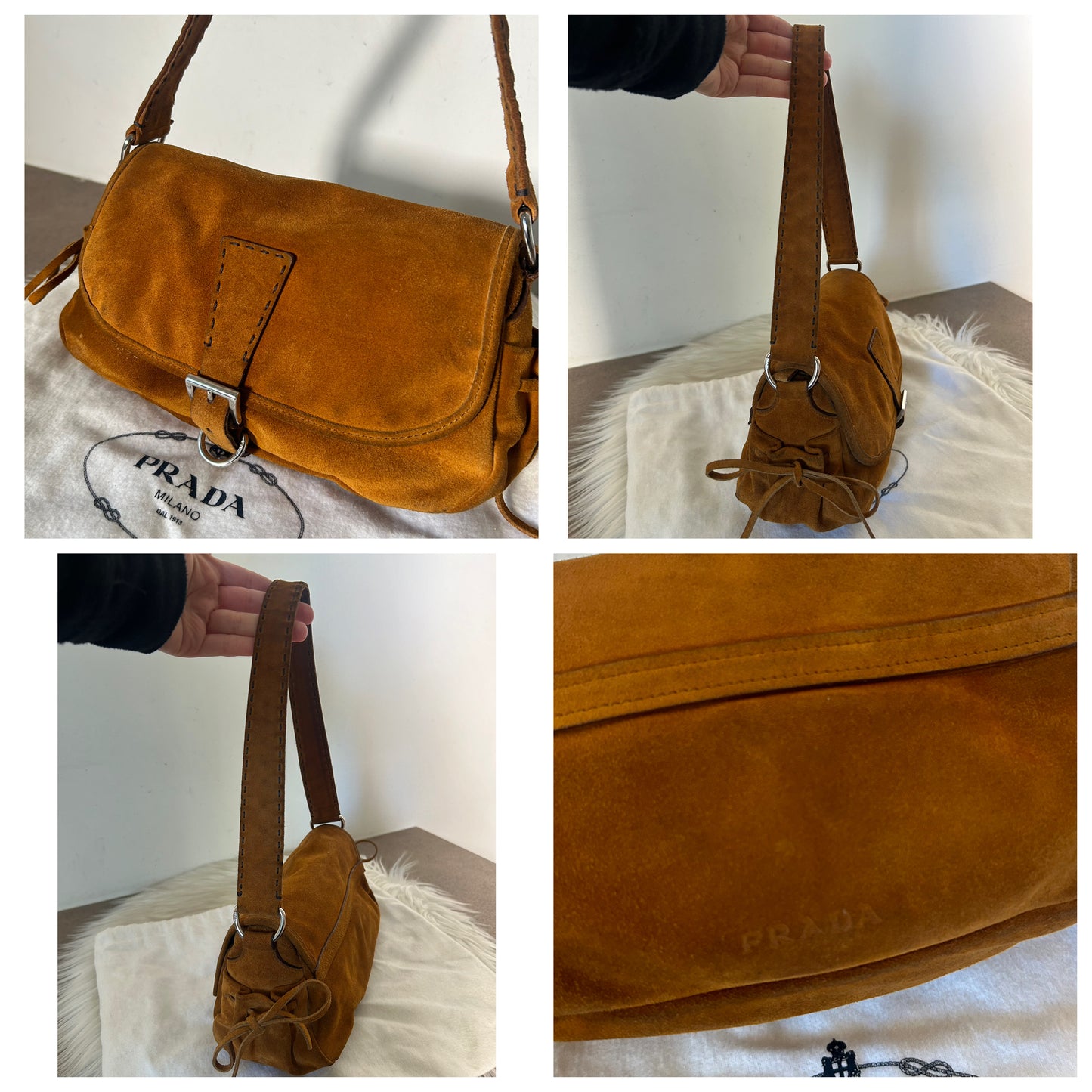 Prada baguette in suede cammello