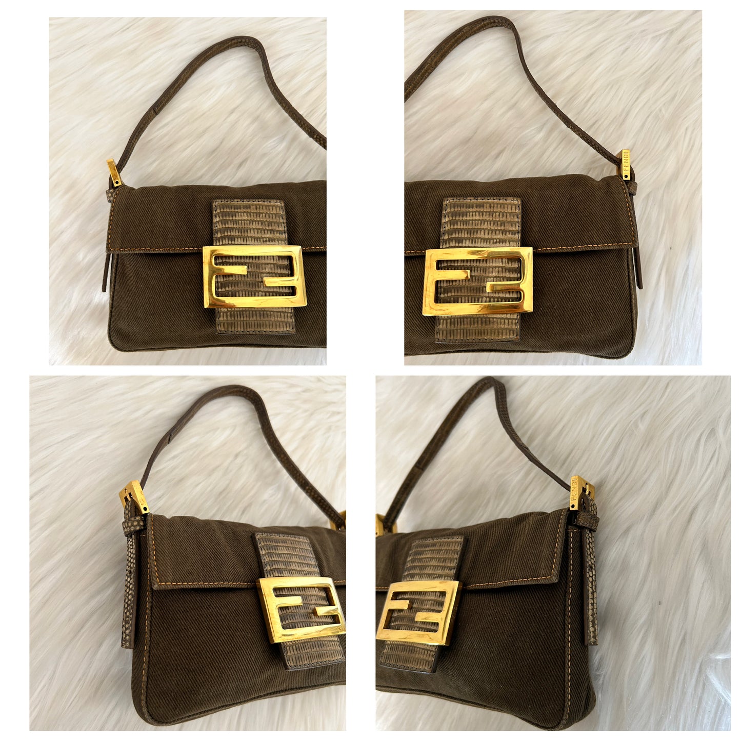 Fendi mini baguette verde oliva in pelle di pitone - Pezzo unico