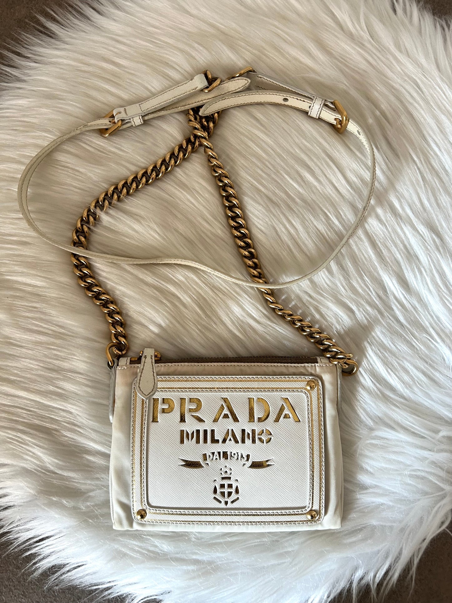 Prada a tracolla in pelle e nylon bianca