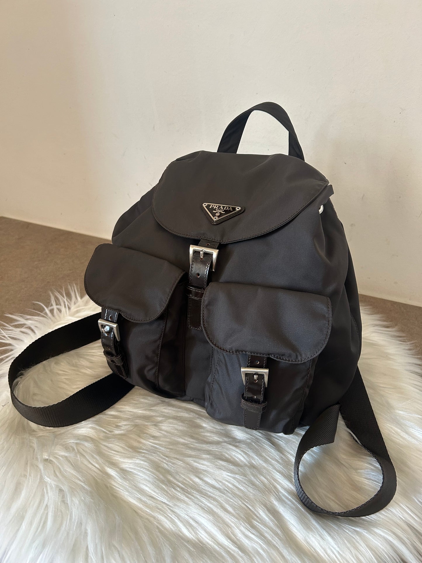 Zaino Prada in nylon testa di moro
