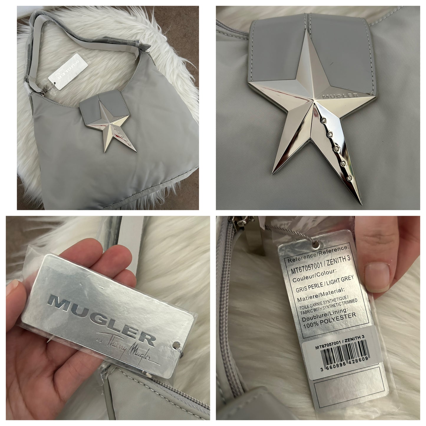 Borsa Thierry Mugler tote bag grigia in nylon nuova con cartellini