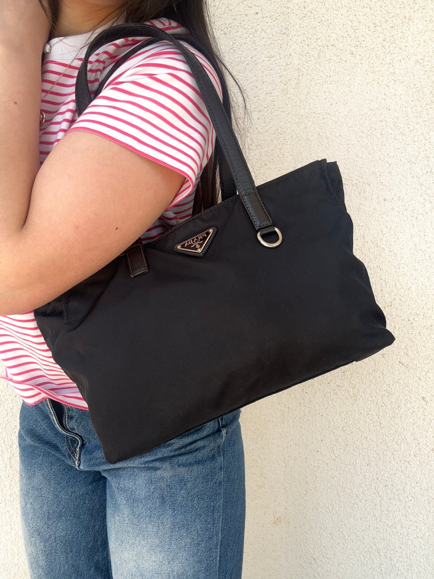 Prada tote in nylon e pelle