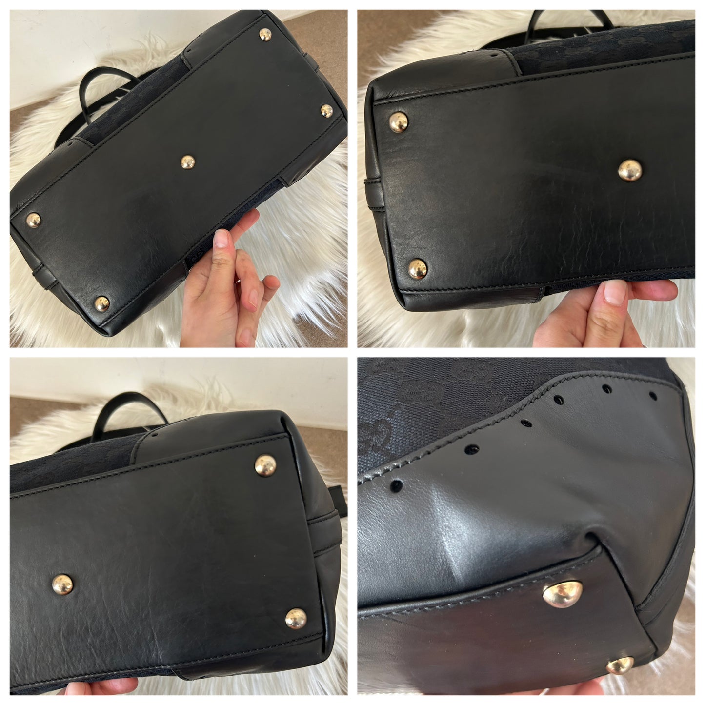 Gucci tote bag in pelle nera e monogram