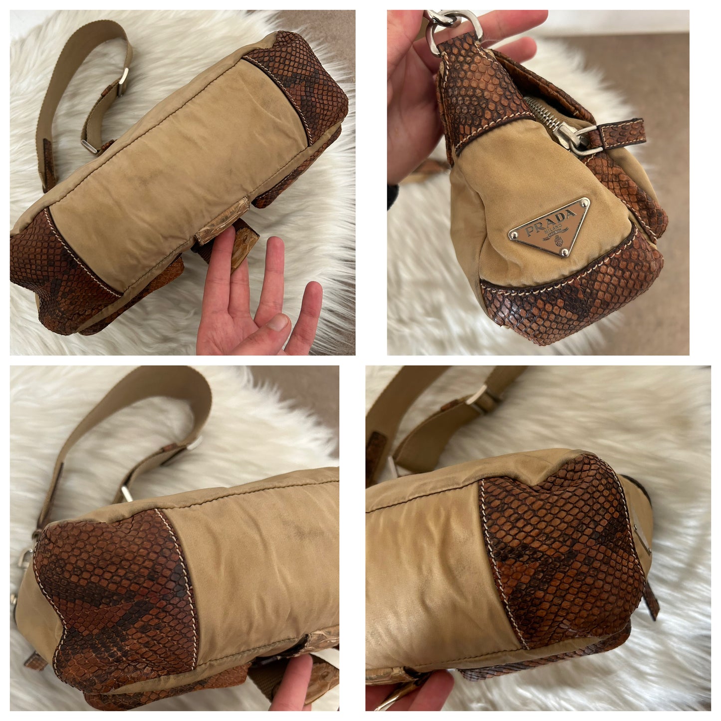 Prada Multipocket baguette in pelle di pitone e nylon